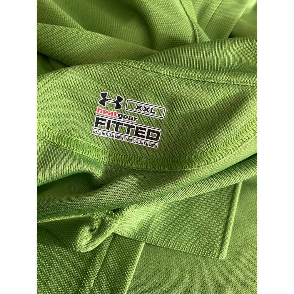 Under Armour Polo Shirt Men XXL Lime Green HeatGear Fitted Athletic Top - Picture 10 of 10